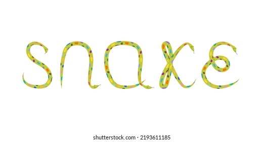 The Word SNAKE, Written In Letters In The Shape Of Snakes, Lettering Art