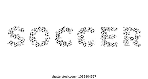 word soccer filled with soccer balls