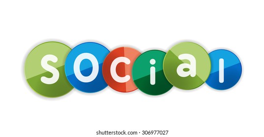 Word social concept on color geometric shapes. Banner, web button. Web illustration or message for online web site, presentation or application