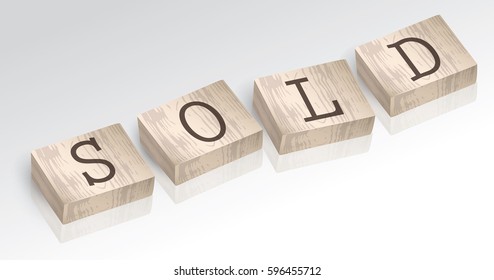Word SOLD composed from alphabet blocks, vector illustration