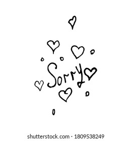 The word sorry, written in different fonts. Lettering. Linear graphics.Vector illustration