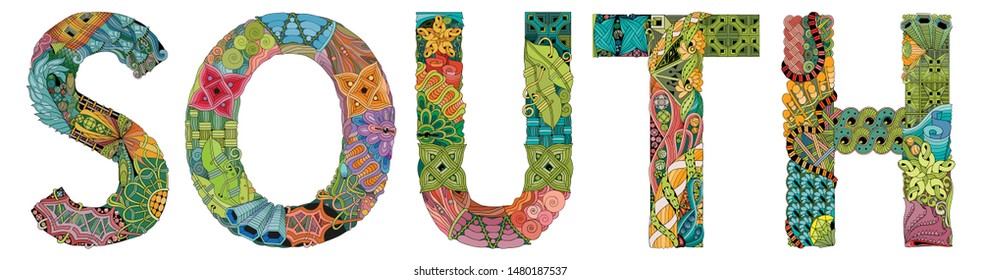 Word South. Vector zentangle object for decoration