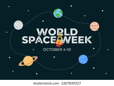 Word space week background with planets and ufo.