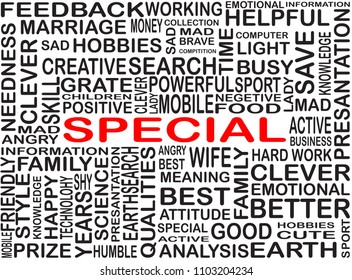 Word of special highlighted with red color from word collection