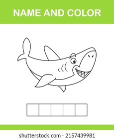 Word spelling game template and coloring book. Educational mini game, puzzle for preschool kids game for children. Cartoon vector illustration.