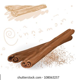 Word spices. Cinnamon. Vector.