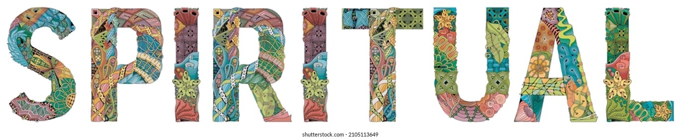 Word SPIRITUAL. Vector zentangle object for decoration