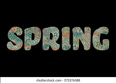 The word spring in beautiful letters, isolated over black, vector