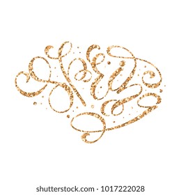 Word Spring in golden shimmering glitters on white. 