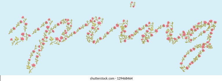 Word spring made of flowers
