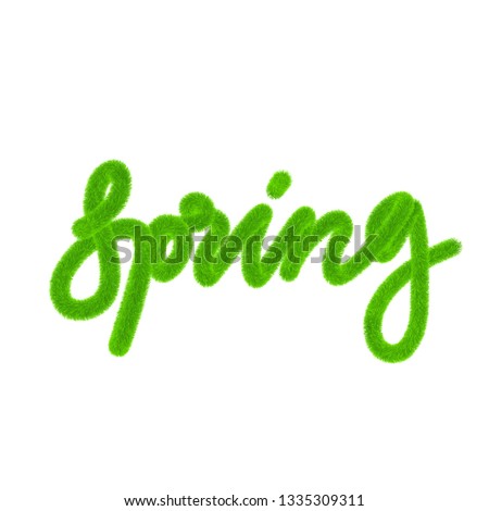Word Spring made of fur. Lettering, typography, calligraphy. Vector, eps 10.
