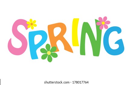 word spring multicolor with flowers isolated 