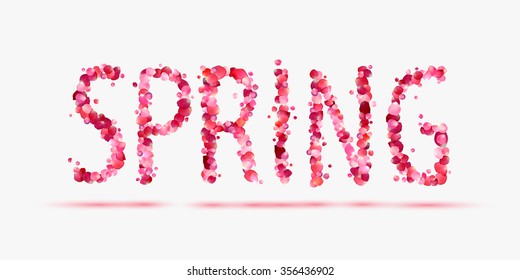 Word "SPRING" of pink rose petals