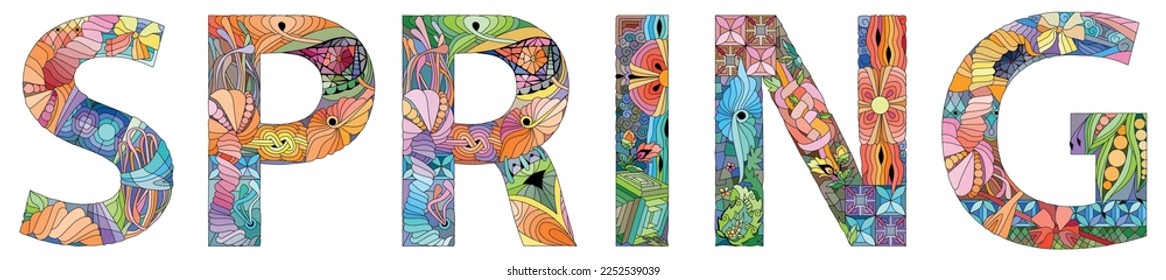 PRIMAVERA de palabras. Objeto de zentángulo decorativo vectorial para cualquier propósito