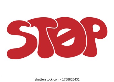 The word stop in red, the letter O in the form of a stop post.