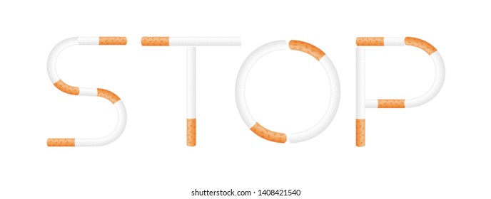 the word stop spelled using cigarettes, stop smoking, stop cigarette using isolated on white background, alphabet stop of cigarette