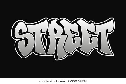 Word street rendered in a bold, stylized graffiti font with a grey gradient fill and white outline, representing urban culture, hip hop, and underground art
