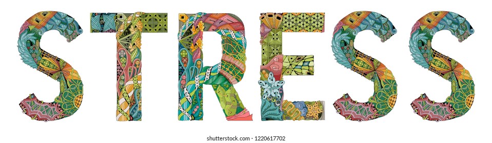 Word STRESS. Vector decorative zentangle object for decoration