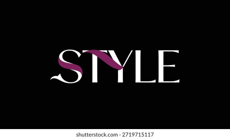 La palabra "estilo" se presenta en una elegante tipografía blanca sobre un fondo negro, acentuado por una elegante cinta púrpura.