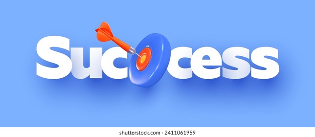 The word "success" with a 3D dart hitting the target. Concept of achieving success. Vector illustration