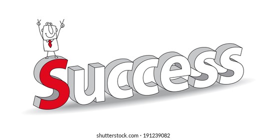 Word "Success" in a 3d style with Joe the businessman. Ideal for a title. It illustrates the concept of  the success