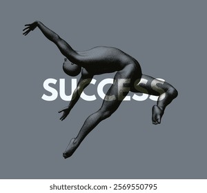 The word "success." Gymnastics activities for icon health and fitness community. Design for sport. Stipple effect. Concept of overcoming obstacles. Vector for banner, flyer, poster, cover or brochure.