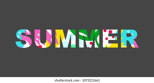 Word Summer with colored abstract fill. Cheerful inscription for the best time of the year. Great for cards, textiles, posters and other types of design.