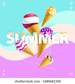 Word "summer" with colorful ice cream