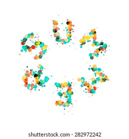Word summer consist of bright letters with many transparent multicolored round bubbles