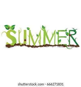 Word "summer" with a creative natural design. Vector illustration. 