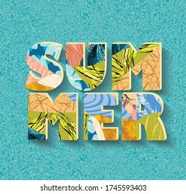 The word SUMMER fromSketch contemporary floral  pattern layers, vector.