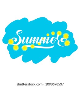 The word is summer. Graphic vector lettering illustration. Poster with dandelions.