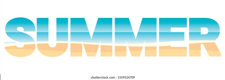The word SUMMER stuffed with beach landscape vector illustration.
