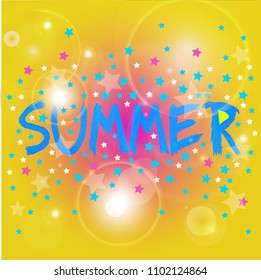 word summer, vector illustration with flowers on colorful background