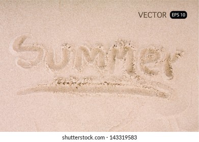 The word  " Summer " written in the beach sand.Vector illustration.