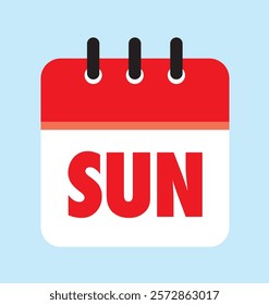 word SUN red color calendar icon on light sky blue color background, sunday vector illustration