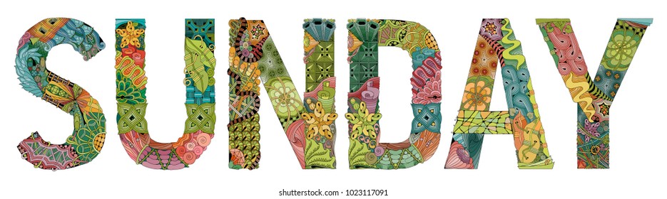 Word SUNDAY. Vector decorative zentangle object