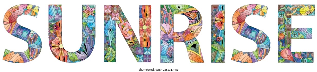 Word SUNRISE. Vector decorative zentangle object for any purpose