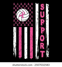 The word Support Breast Cancer Awareness Vector T Shirt Design.  Typography Cancer Awareness T-Shirt Design, Fight Breast Cancer T Shirt Design, American Flag.