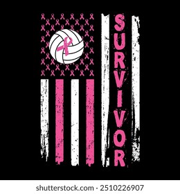  A palavra Survivor com uma bandeira rosa e branca com um basquete branco sobre ele Câncer de mama Vetor T Shirt Design