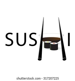 Word of sushi, Chinese sticks and soy sauce