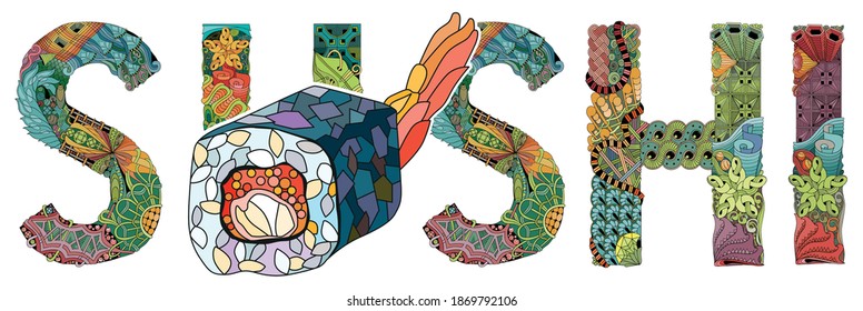 Word SUSHI. Vector zentangle object for decoration