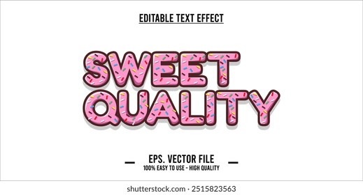 The word SWEET QUALITY is made with pink donut illustration on white background, Vector illustration design.