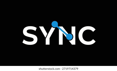 The word SYNC is presented in bold white lettering against a stark black background. A minimalist blue graphic element connects the letters 'Y' and