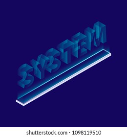 The word system. Radiation. Light. Blue background.