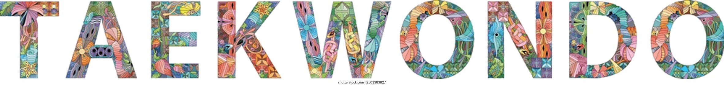 Word TAEKWONDO. Vector zentangle object for decoration