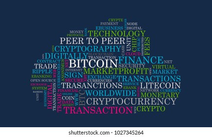Word tag cloud bitcoin crypto currency, vector