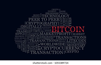 Word tag cloud bitcoin crypto currency, vector