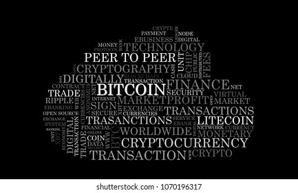 Word tag cloud bitcoin crypto currency, vector