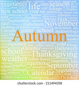 Word tag cloud concept illustration of autumn season